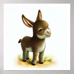 Affiche Une aquarelle 3D image d'un jeune âne