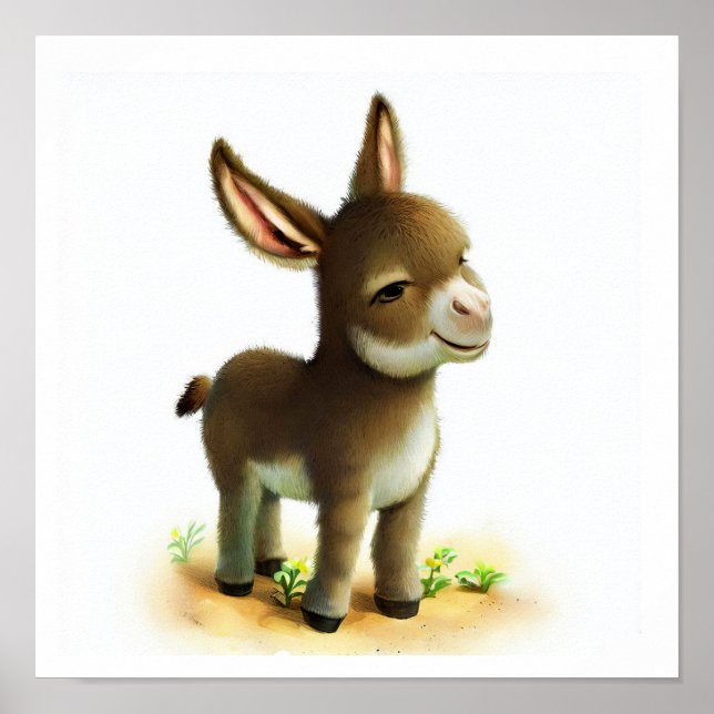 Affiche Une aquarelle 3D image d'un jeune âne (Devant)