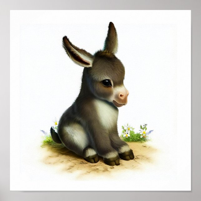 Affiche Une aquarelle 3D image d'un jeune âne (Devant)
