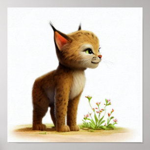 Affiche Une aquarelle 3D image d'un jeune Bobcat mignon