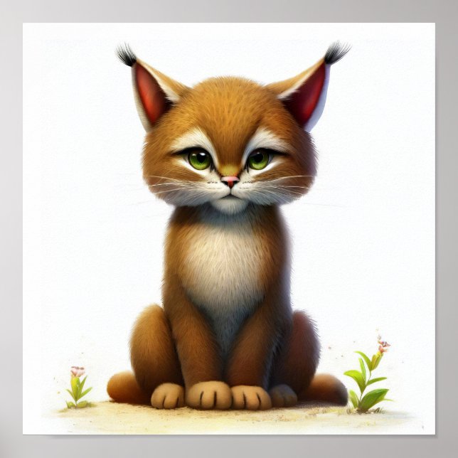 Affiche Une aquarelle 3D image d'un jeune Bobcat mignon (Devant)