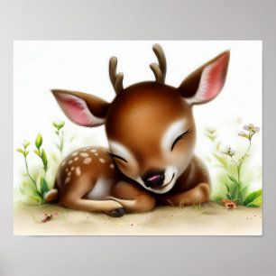 Affiche Une aquarelle 3D image d'un jeune cerf