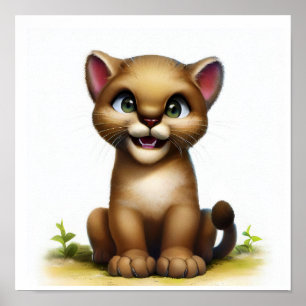 Affiche Une aquarelle 3D Image d'un jeune cougar
