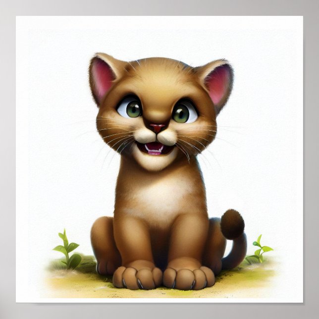 Affiche Une aquarelle 3D Image d'un jeune cougar (Devant)