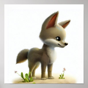 Affiche Une aquarelle 3D image d'un jeune coyote