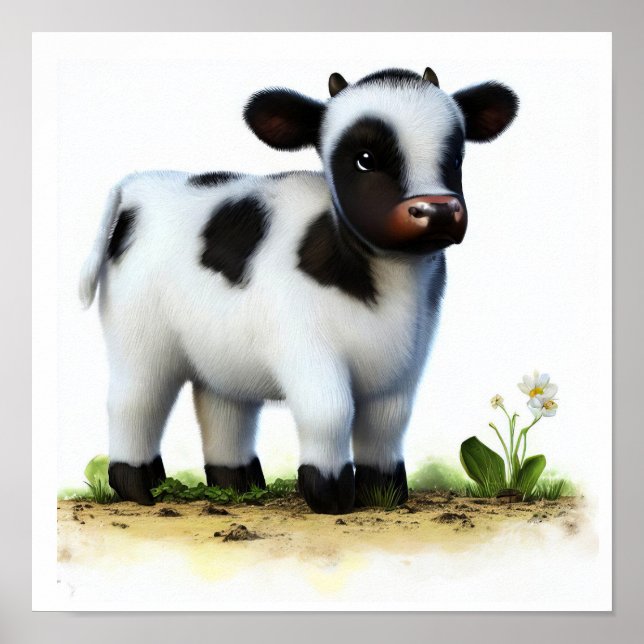 Affiche Une aquarelle 3D Image d'une jeune vache Holstein (Devant)
