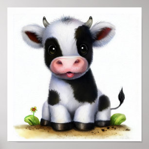 Affiche Une aquarelle 3D Image d'une jeune vache Holstein