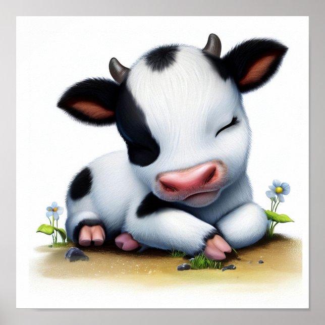 Affiche Une aquarelle 3D Image d'une jeune vache Holstein (Devant)