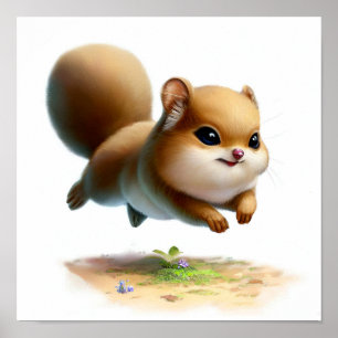 Affiche Une aquarelle 3D peint d'un mignon écureuil volant
