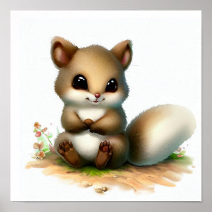 Affiche Une aquarelle 3D peint d'un mignon écureuil volant