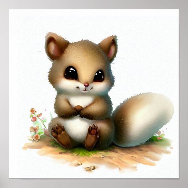 Affiche Une aquarelle 3D peint d'un mignon écureuil volant (Devant)