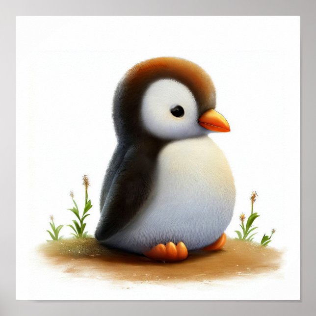 Affiche Une aquarelle 3D peint d'un mignon pingouin Gentoo (Devant)