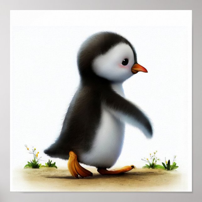 Affiche Une aquarelle 3D peint d'un mignon pingouin Gentoo (Devant)
