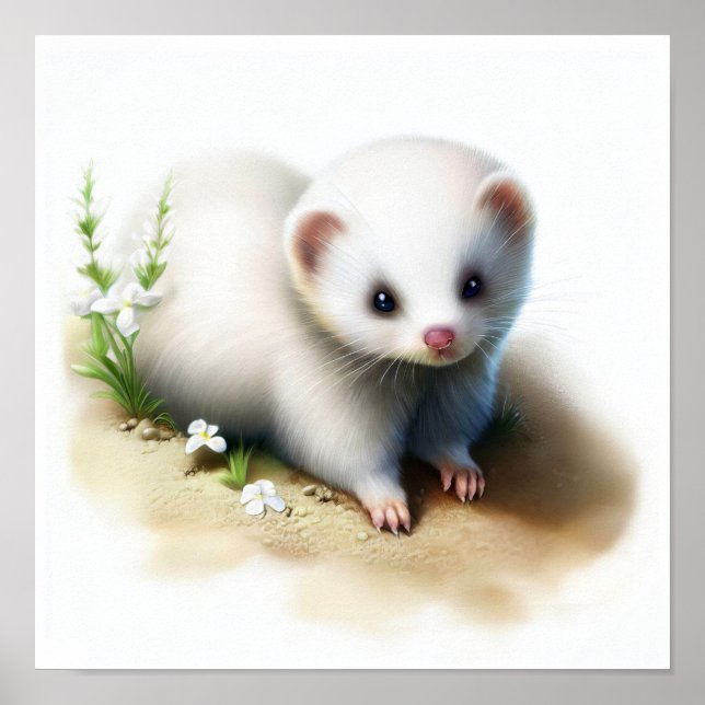 Affiche Une aquarelle 3D peinte d'un joli furet (Devant)