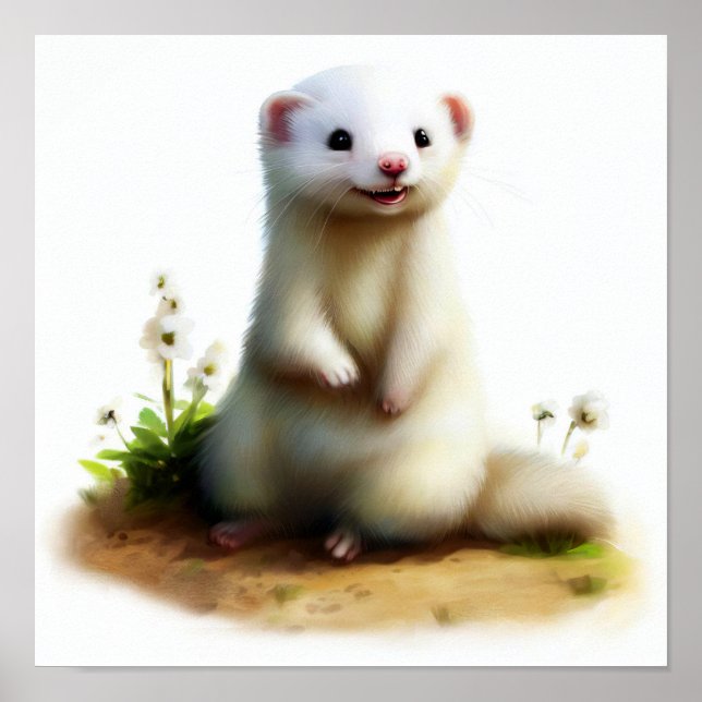 Affiche Une aquarelle 3D peinte d'un joli furet (Devant)