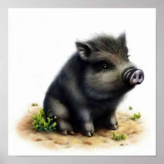 Affiche Une aquarelle 3D peinte d'un joli porc sauvage (Devant)