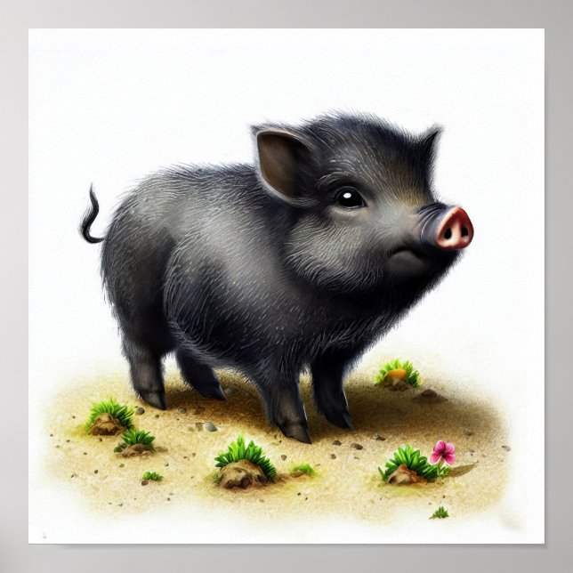 Affiche Une aquarelle 3D peinte d'un joli porc sauvage (Devant)
