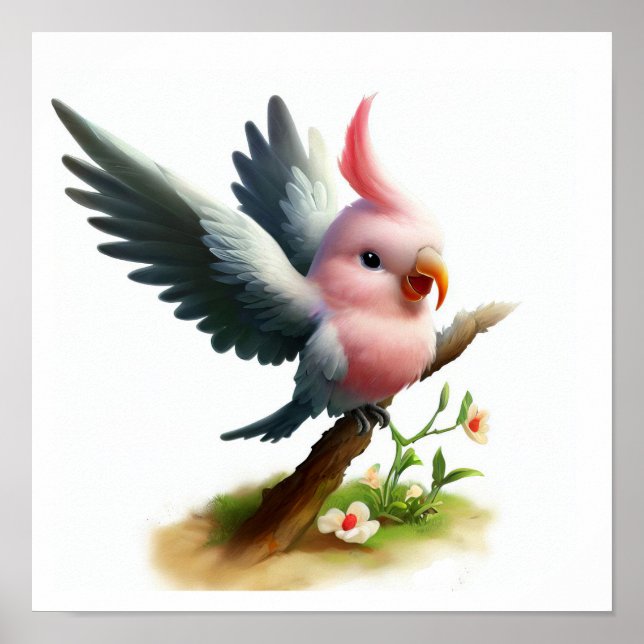 Affiche Une aquarelle 3D peinte d'une jolie galah Cockatoo (Devant)