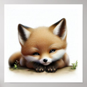 Affiche Une aquarelle 3D Peinture d'un jeune Fox mignon