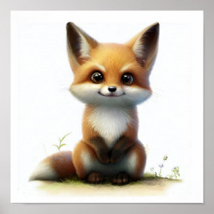 Affiche Une aquarelle 3D Peinture d'un jeune Fox mignon