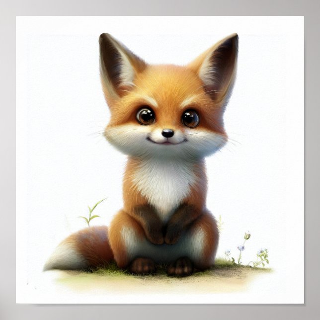 Affiche Une aquarelle 3D Peinture d'un jeune Fox mignon (Devant)