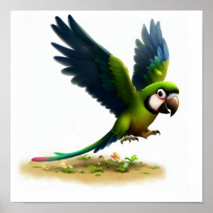 Affiche Une aquarelle 3D Peinture d'une grande Macaw verte
