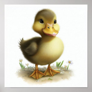 Affiche Une aquarelle à rendu 3D Peinture d'un canard mign