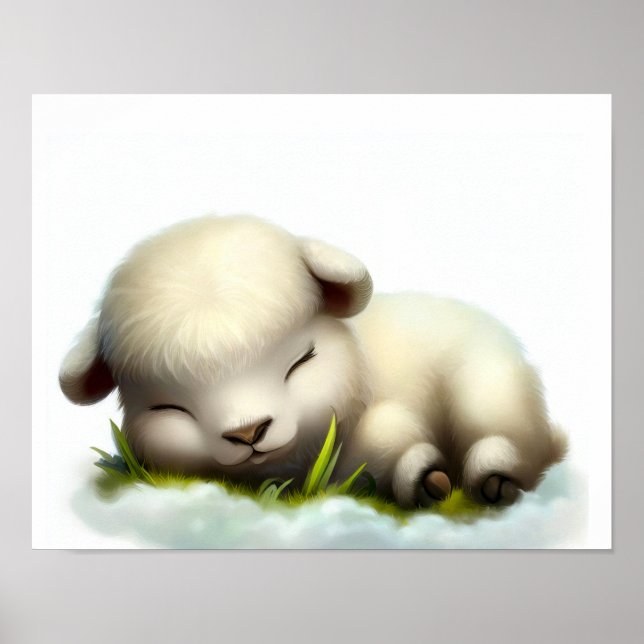 Affiche Une aquarelle en 3D Image d'un mouton à jeunes den (Devant)
