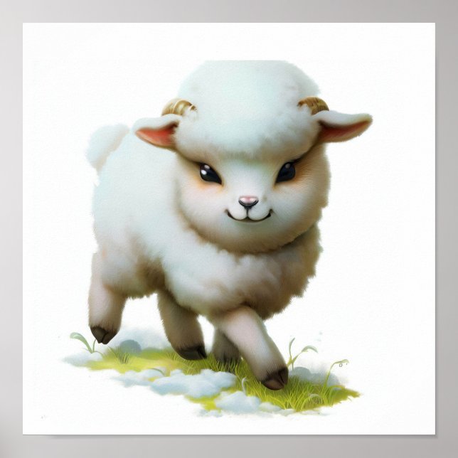 Affiche Une aquarelle en 3D Image d'un mouton à jeunes den (Devant)