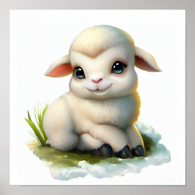 Affiche Une aquarelle en 3D Image d'un mouton à jeunes den (Devant)