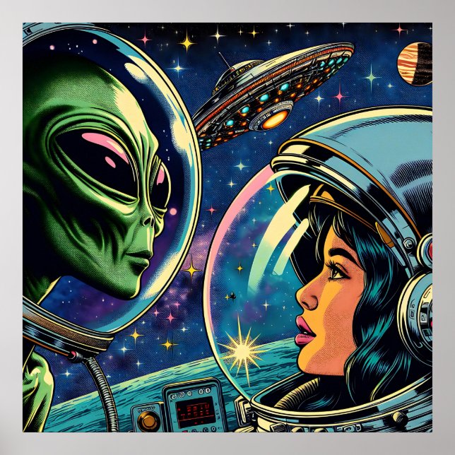 Affiche Une astronaute rencontre un Alien extra-terrestre (Devant)