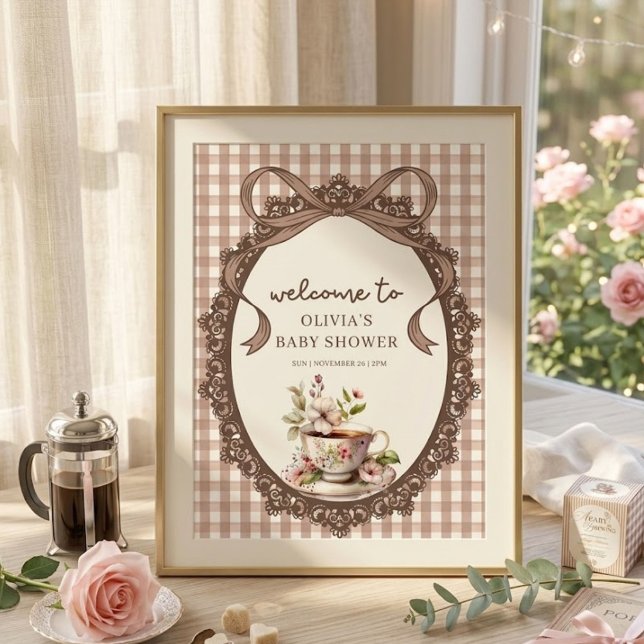 Affiche Une Baby Shower Café Gingham 'Un Bébé Est En Train (Créateur téléchargé)