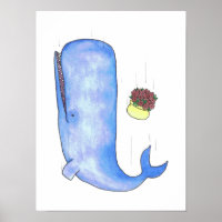 Une baleine à sperme et un bol de pétunias tombant