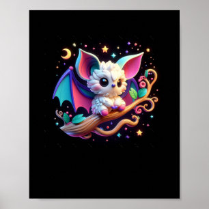 Affiche Une Bat Mignonne Dans La Nuit Sombre. Autocollant