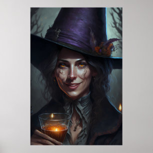 Affiche Une belle et heureuse sorcière qui boit sa potion