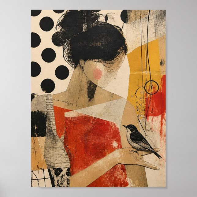 Affiche Une belle femme et un oiseau (Devant)