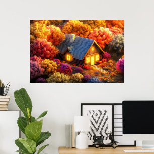 Affiche Une cabane confortable nichée au cœur d'une forêt