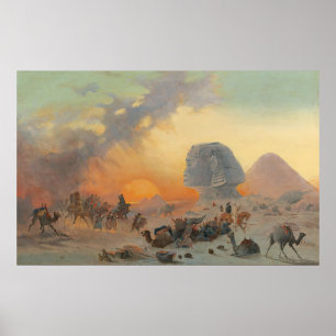 Affiche Une caravane dans le désert dans un Simoom