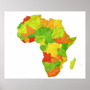 Affiche une carte codée en couleur de l'Afrique avec ses p