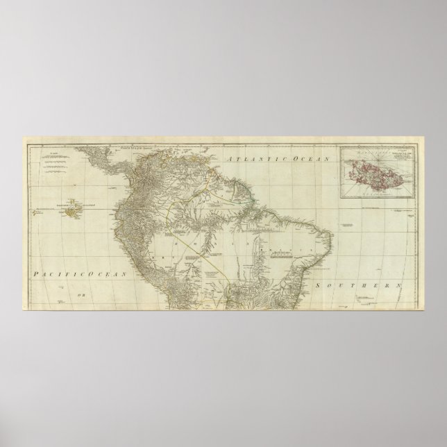 Affiche Une carte de l'Amérique du Sud, section nord (Devant)