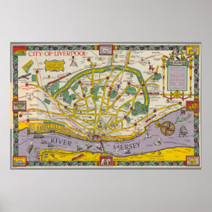 Affiche Une carte de Merseyside, Liverpool