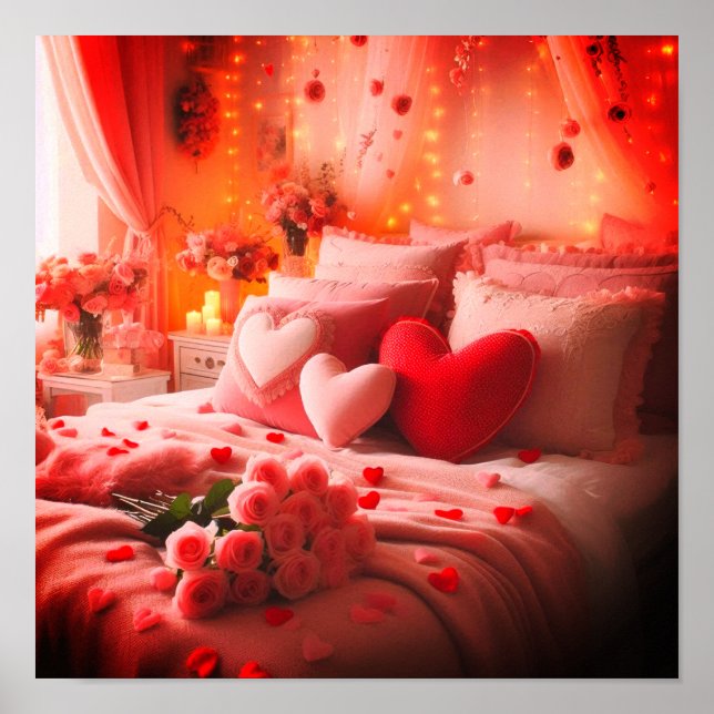 Affiche Une chambre de la Saint-Valentin décorée avec amou (Devant)