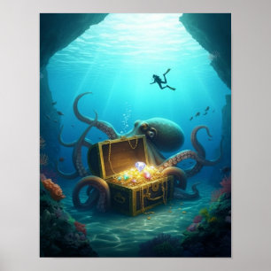 Affiche Une créature marine protège un trésor