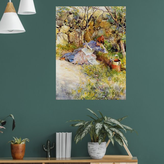 Affiche Une dame lisant un journal par Carl Larsson (Salon 1)