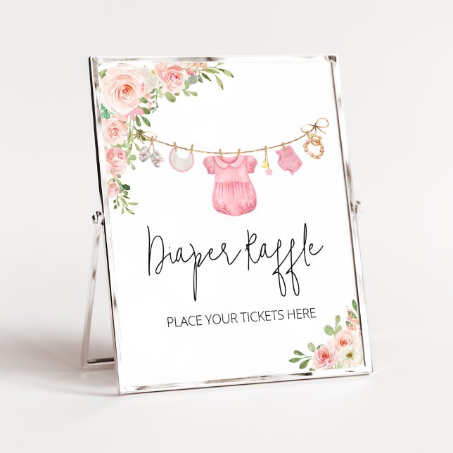 Affiche Une douce fille Bébé Vêtements de couches Raffle (A Sweet Girl Baby Clothes Baby Shower Diaper Raffle Sign)