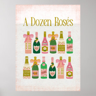 Affiche Une Douzaine de Rosés Champagne Rose Bouteilles Ba