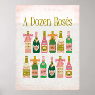 Affiche Une Douzaine de Rosés Champagne Rose Bouteilles Ba