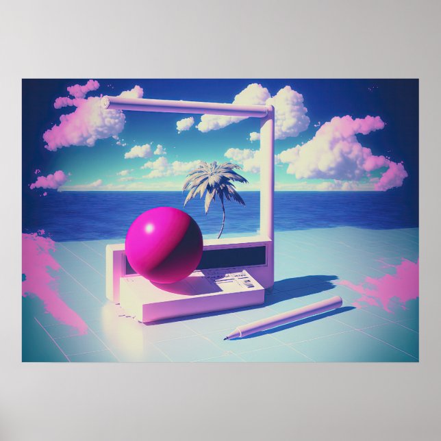 Affiche Une évasion Vaporwave vers des mondes synthétiques (Devant)