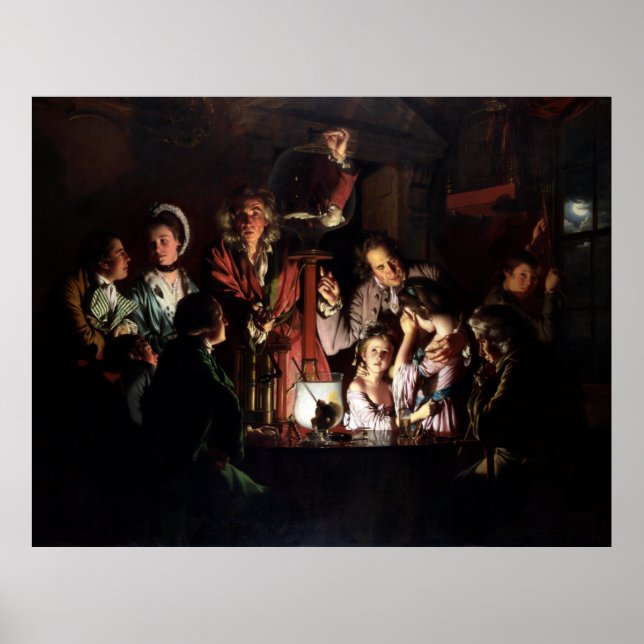 Affiche Une expérience sur un oiseau dans une pompe à air (Devant)