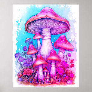 Affiche Une famille de champignons sur fond blanc sur un m